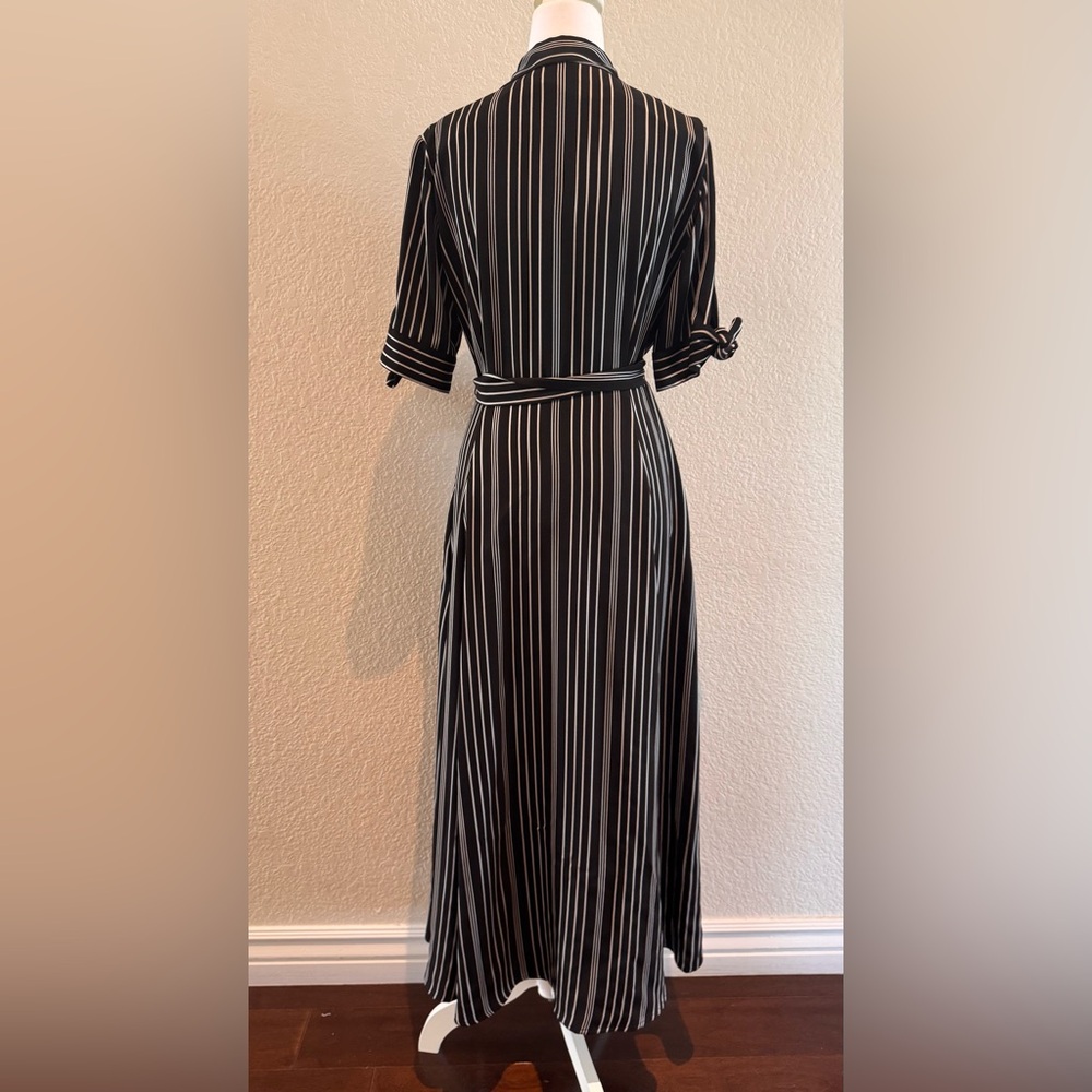 Calvin Klein Striped Black/Silver Midi Button Down Shirt Dress - Size 4 - Picture 5 of 16
